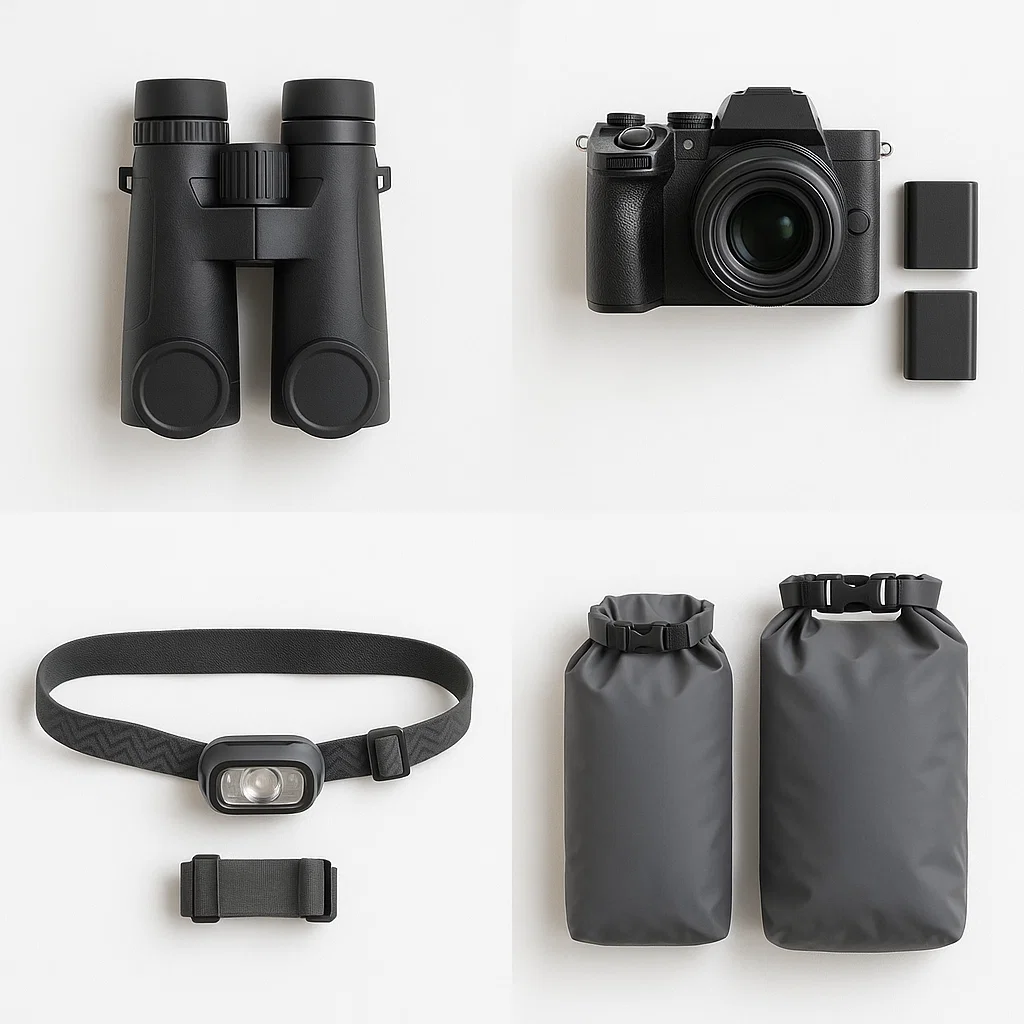 Binoculars and camera for wildlife observation
