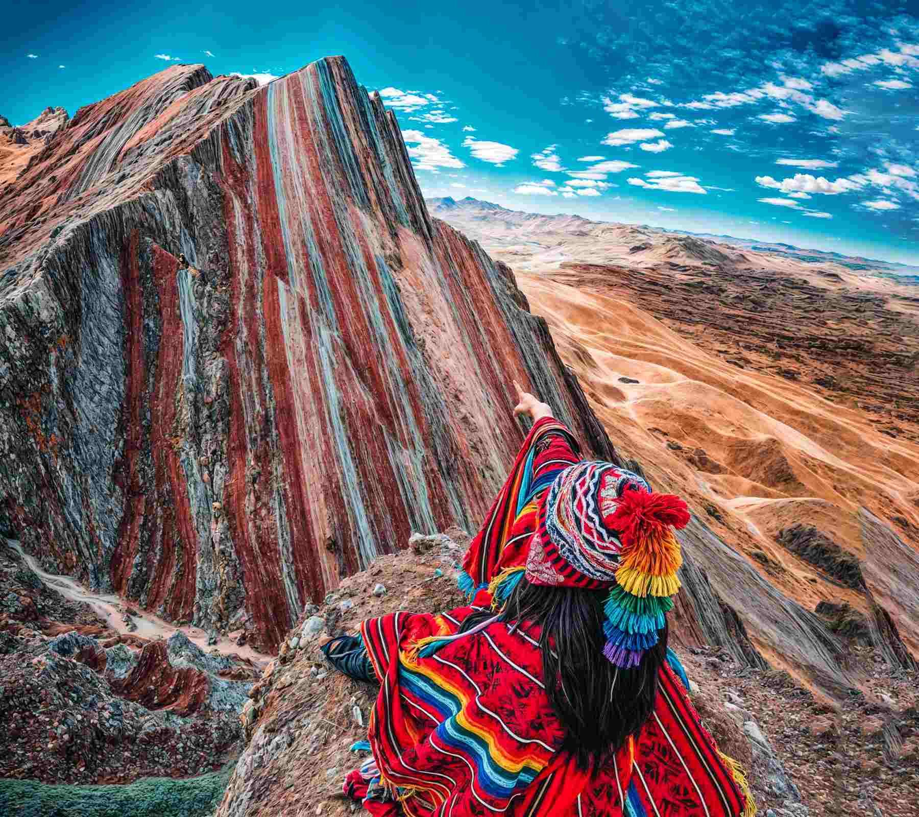Panoramic view of Pallay Punchu Rainbow Mountain