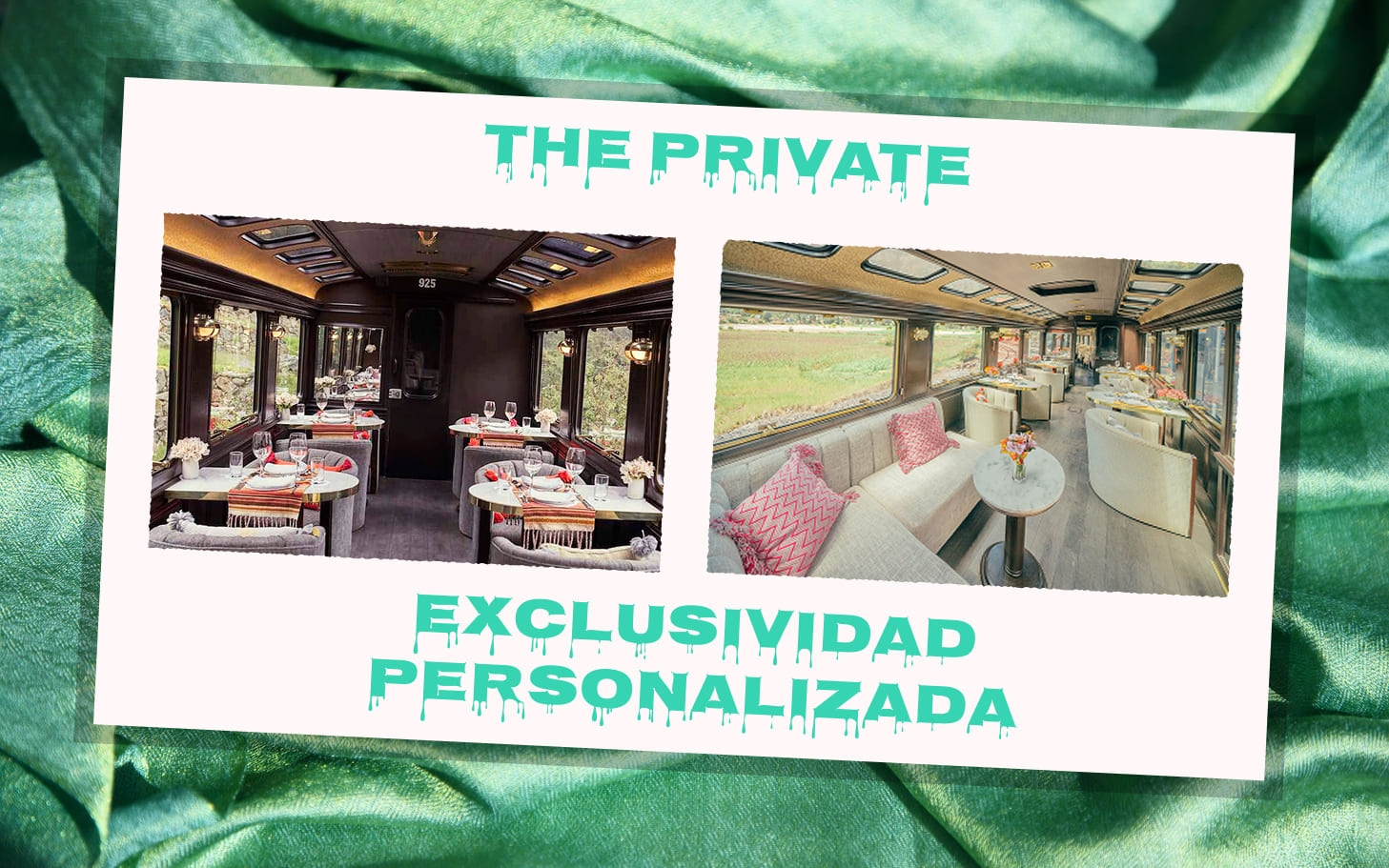 Interior del tren The Private de Inca Rail, un vagón exclusivo y personalizado rumbo a Machu Picchu.