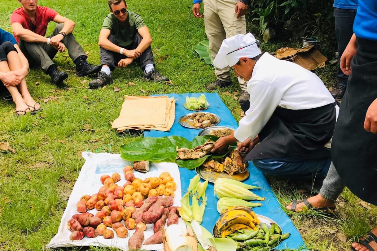 Pachamanca celebration at the end of the trek