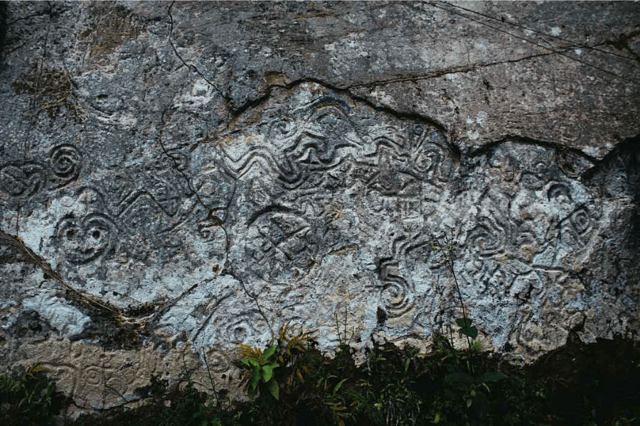 Ancient petroglyphs carved in stone